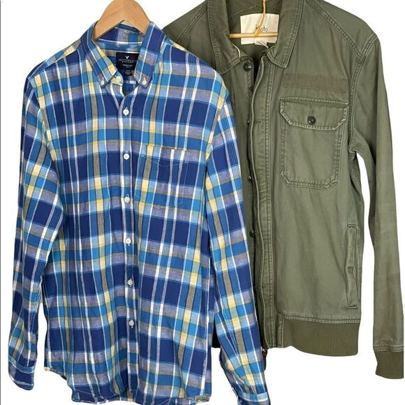 American Eagle Outfitters Other - Slim Fit plaid Linen Blend Button Down Shirt
